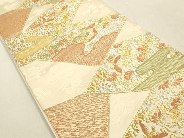 平和屋着物◎六通柄袋帯 花蝶文 鳳凰 金銀糸 正絹 逸品 DAAY4943qa