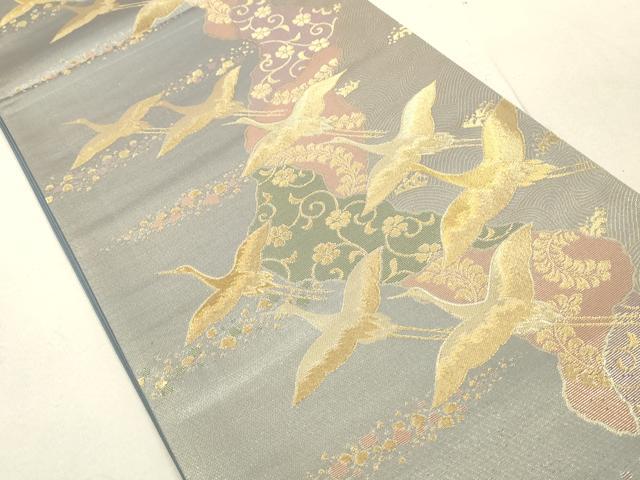 平和屋着物◎六通柄袋帯 飛鶴更紗花文 金糸 正絹 逸品 DAAY4959qa
