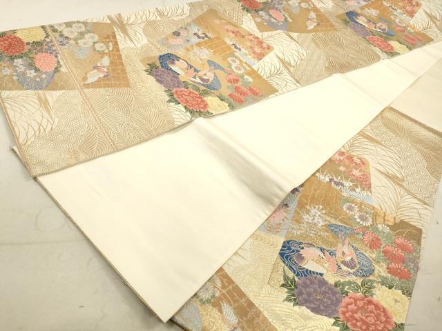 平和屋着物◎六通柄袋帯 唐織 流水鴛鴦花文 鶴 金銀糸 正絹 逸品 DAAY4991qa