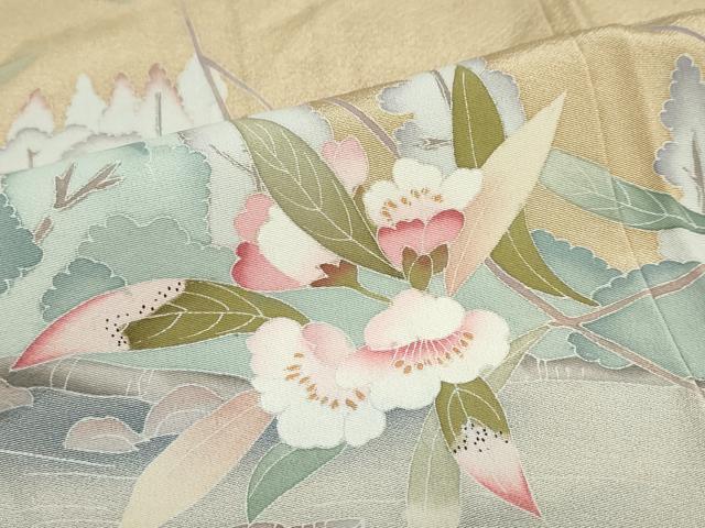平和屋着物●訪問着 友禅 作家物 渡橋風景草花文 暈し染め 正絹 逸品 DAAY5153ud