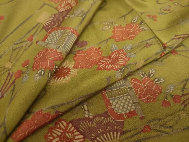 平和屋着物●上質な小紋 型染め 風景草花文 正絹 逸品 DAAY5238ud