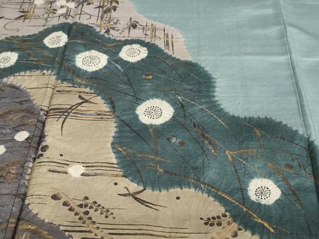 平和屋着物●訪問着 紬地 絞り 道長草花文 金銀彩 正絹 逸品 DAAY5406ud