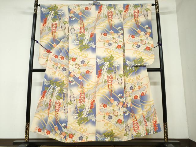 平和屋着物●アンティーク 大正ロマン 小振袖 立波草花文 正絹 逸品 DAAY5442ud