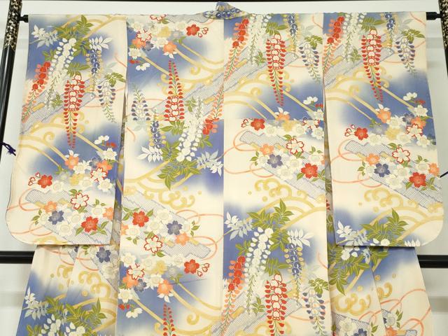 平和屋着物●アンティーク 大正ロマン 小振袖 立波草花文 正絹 逸品 DAAY5442ud