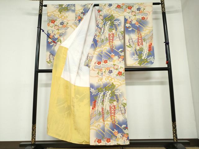 平和屋着物●アンティーク 大正ロマン 小振袖 立波草花文 正絹 逸品 DAAY5442ud