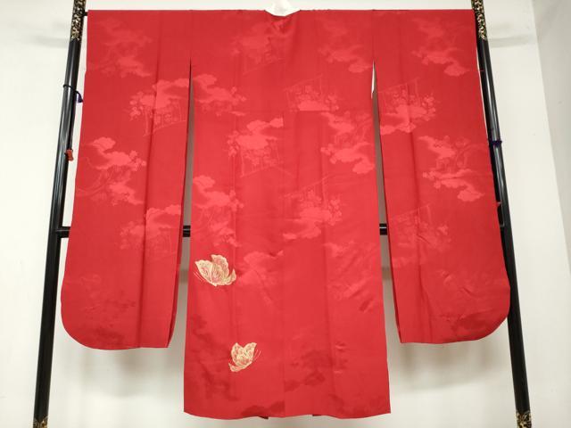 平和屋着物●振袖用長襦袢 袷 雲取几帳舞蝶文 金彩 正絹 逸品 DAAY5443ud