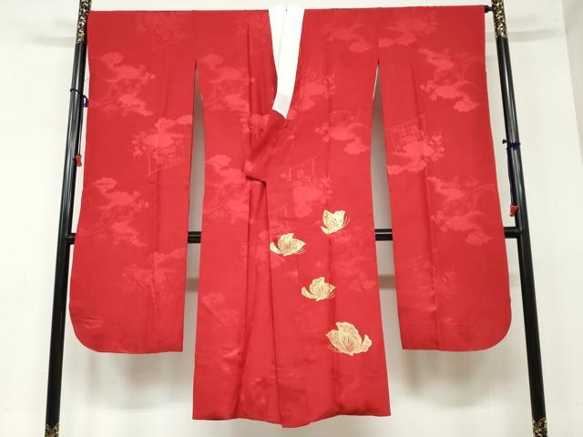 平和屋着物●振袖用長襦袢 袷 雲取几帳舞蝶文 金彩 正絹 逸品 DAAY5443ud