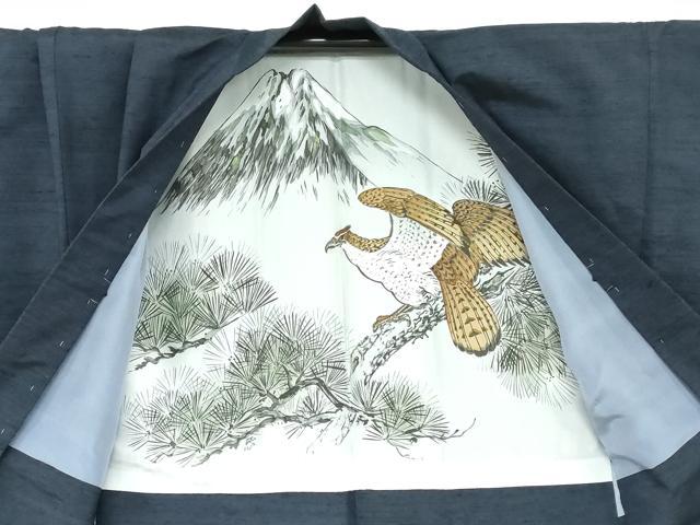 平和屋着物●男性 紬 アンサンブル 長羽織 鉄紺色 正絹 逸品 DAAY5499ud