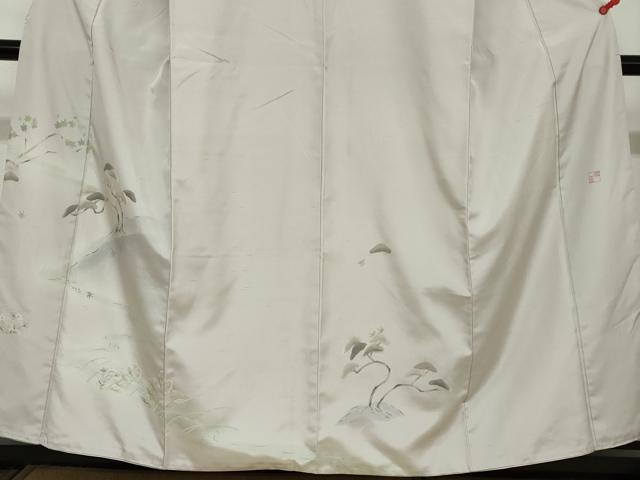 平和屋着物●訪問着 作家物 紬地 流水草花文 鈴乃屋扱い 正絹 逸品 DAAY5538ud