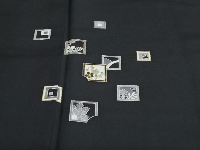 平和屋着物●訪問着 箔散らし草花文 黒地 金彩 正絹 逸品 DAAY5543ud