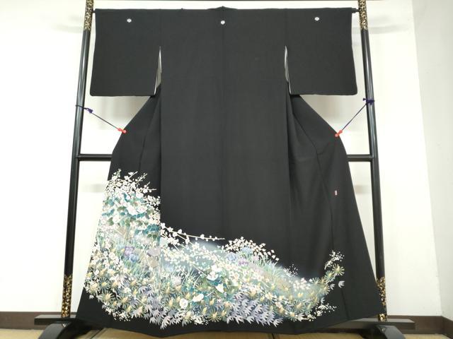 平和屋着物●本加賀友禅作家 菊田宏幸 黒留袖 草花文 暈し染め 正絹 逸品 DAAY5614ud