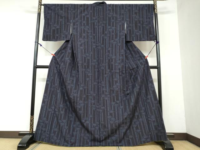 平和屋着物●結城紬 80亀甲 笹竹文 正絹 逸品 DAAY5743ud