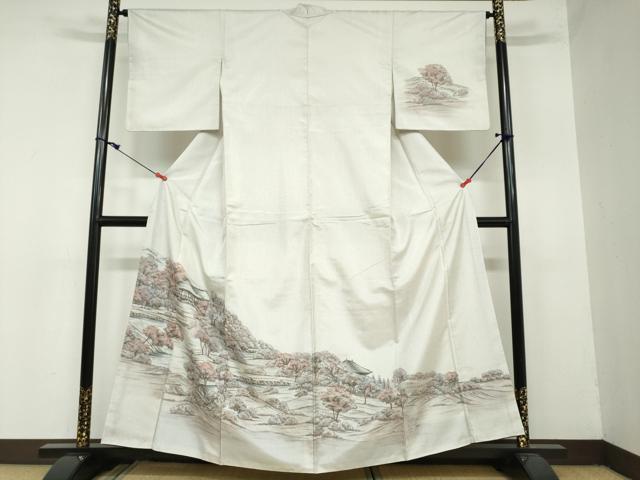 平和屋着物●本場染大島紬 訪問着 樹林風景文 正絹 逸品 DAAY5766ud