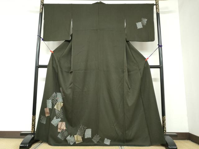 平和屋着物●訪問着 絞り 刺繍 色紙重ね草花文 金彩 正絹 逸品 DAAY5796ud