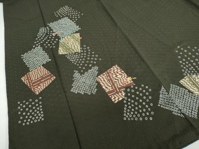 平和屋着物●訪問着 絞り 刺繍 色紙重ね草花文 金彩 正絹 逸品 DAAY5796ud