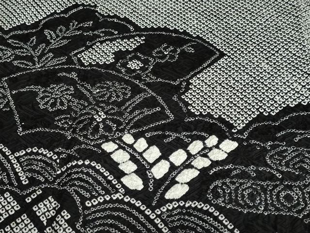 平和屋着物●訪問着 総絞り 地紙重ね草花文 黒地 正絹 逸品 DAAY5920ud