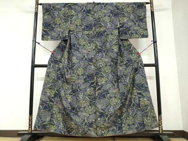 平和屋着物●上質な紬 草花文 正絹 逸品 DAAY5951ud