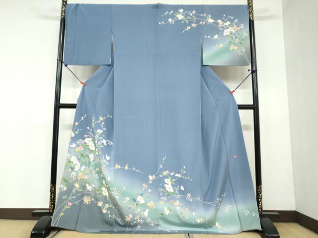 平和屋着物●訪問着 友禅 作家物 枝花文 暈し染め ロング丈 正絹 逸品 DAAY5968ud
