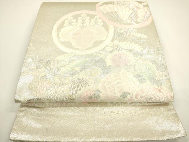 平和屋着物◎両面 六通柄袋帯 唐織 作家物 銀慶長取花