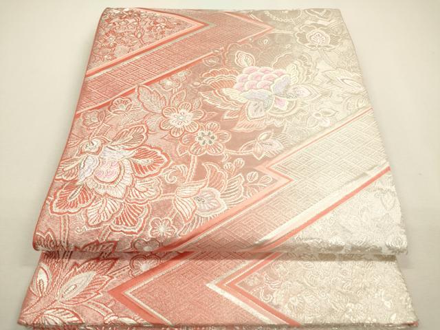 平和屋着物◎六通柄袋帯 唐織 更紗花文 銀糸 正絹 逸品 DAAY6143ea