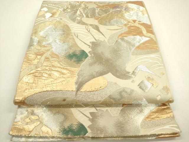 平和屋着物◎六通柄袋帯 飛鶴松文 金銀糸 正絹 逸品 DAAY6144ea