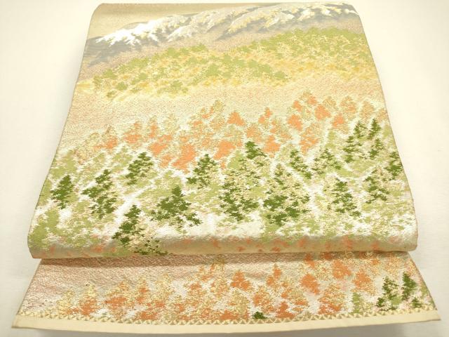平和屋着物◎六通柄袋帯 重ね山樹林花文 金銀糸 正絹 逸品 DAAY6201ea