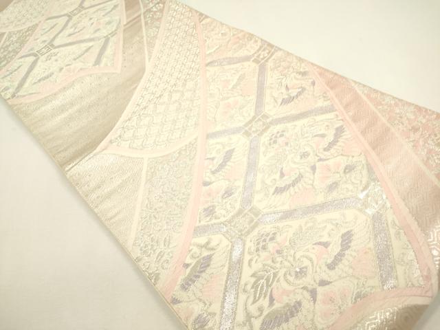 平和屋着物◎六通柄袋帯 向かい鳥吉祥花文 銀糸 正絹 逸品 DAAY6207ea