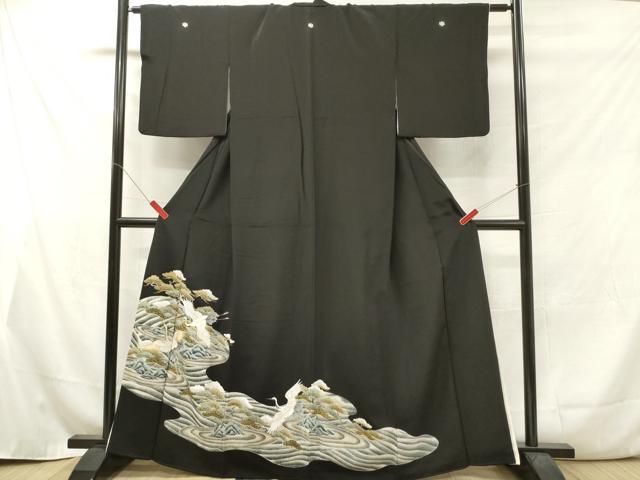 平和屋着物■豪華黒留袖 駒刺繍 飛鶴風景松文 金彩 正絹 逸品 DAAY6270ea