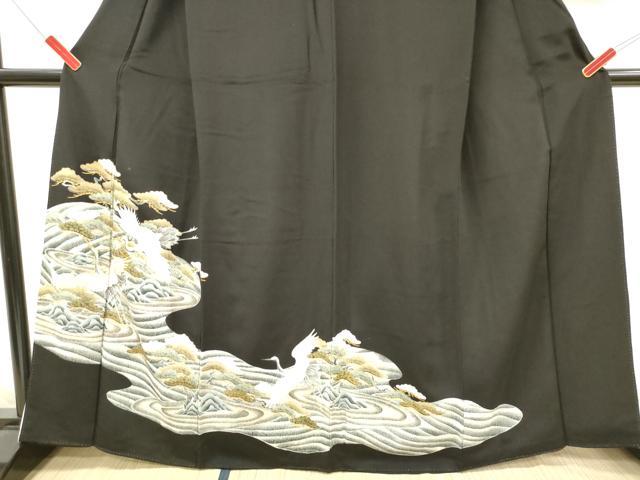 平和屋着物■豪華黒留袖 駒刺繍 飛鶴風景松文 金彩 正絹 逸品 DAAY6270ea