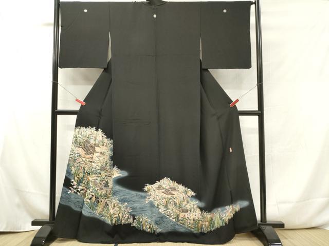 平和屋着物■豪華黒留袖 作家物 風景樹林花文 暈し染め 正絹 逸品 DAAY6273ea