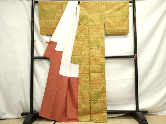平和屋着物■上質な紬 絣横段文 正絹 逸品 DAAY6398ea