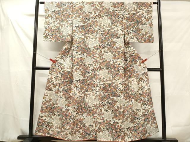 平和屋着物■上質な小紋 型染 風景花松文 正絹 逸品 DAAY6501ea