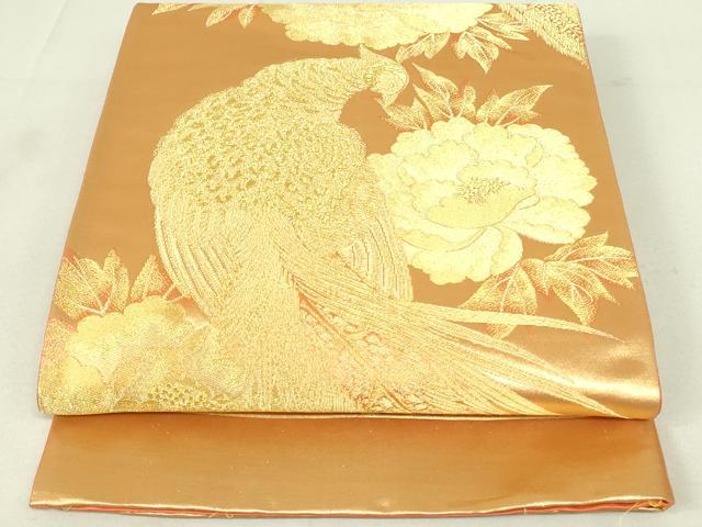 平和屋着物◎六通柄袋帯 雉 牡丹 金糸 正絹 逸品 DAAY6619qp
