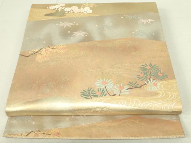 平和屋着物◎六通柄袋帯 みかげ錦 裂取松竹文 金糸 引箔 正絹 逸品 DAAY6633qp
