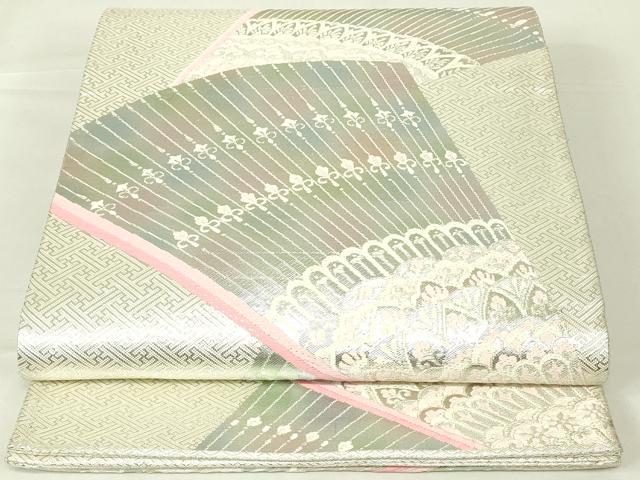 平和屋着物◎佐賀錦 六通柄袋帯 唐織 孔雀羽花文 銀糸 正絹 逸品 DAAY6679qp