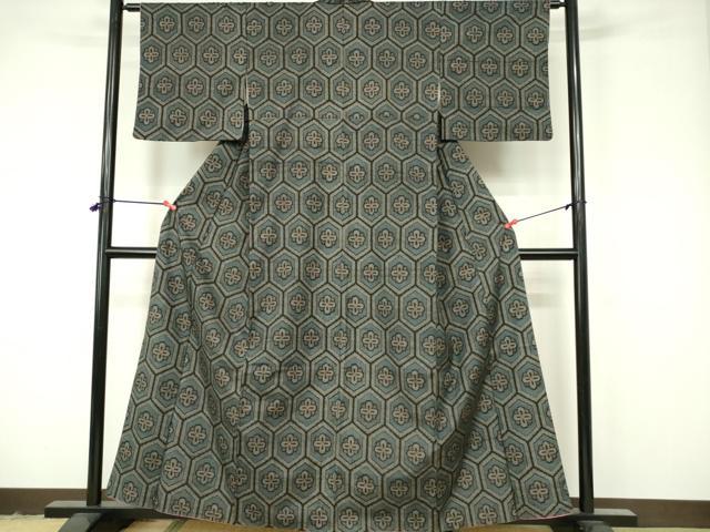 平和屋着物■上質な紬 亀甲花文 正絹 逸品 DAAY6716qp