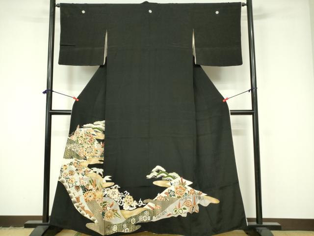 平和屋着物■豪華黒留袖 刺繍 吉祥花文 更紗 金彩 正絹 逸品 DAAY6721qp