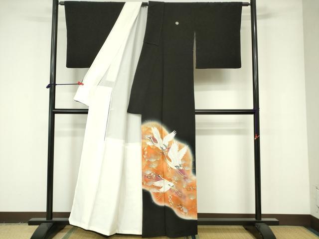 平和屋着物■豪華黒留袖 刺繍 飛鶴松文 暈し染め 金銀彩 正絹 逸品 DAAY6814qp