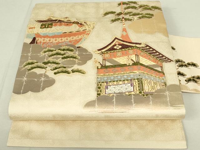 平和屋着物◎九寸名古屋帯 唐織 風景文 金糸 正絹 逸品 DAAY6861qp