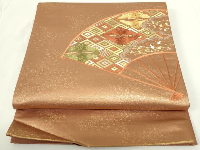 平和屋着物◎六通柄袋帯 総刺繍 扇面鳳凰菱文 金糸 引箔 正絹 逸品 DAAY6930qp