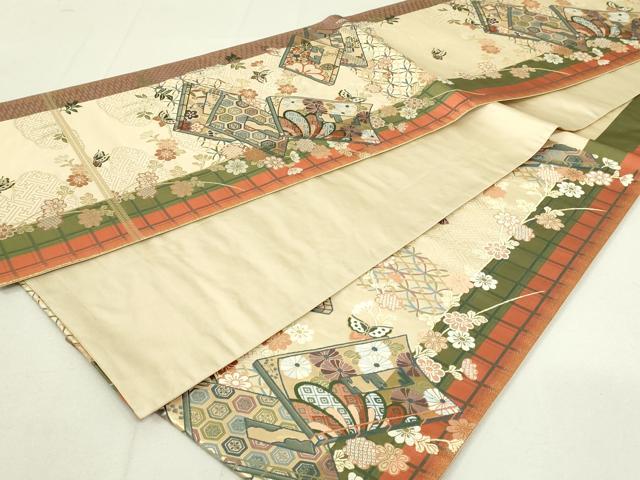 平和屋着物◎六通柄袋帯 唐織 冊子花蝶文 小袖錦 金糸 正絹 逸品 DAAY6932qp