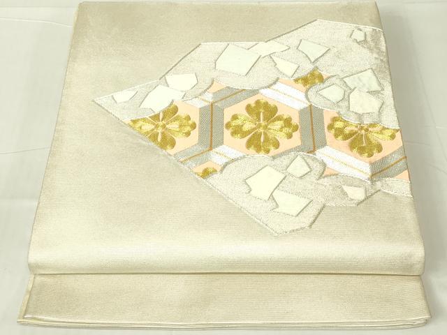 平和屋着物◎太鼓柄袋帯 駒刺繍 亀甲花文 金銀糸 正絹 逸品 DAAY6960qp