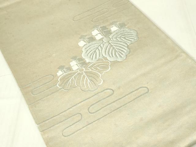 平和屋着物◎太鼓柄袋帯 刺繍 桐 引箔 正絹 逸品 DAAY6992qp