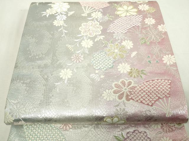 平和屋着物◎六通柄袋帯 唐織 扇面枝垂れ花文 金銀糸 正絹 逸品 DAAY7593sf