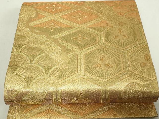 平和屋着物◎六通柄袋帯 亀甲松葉文 金糸 正絹 逸品 DAAY7614sf