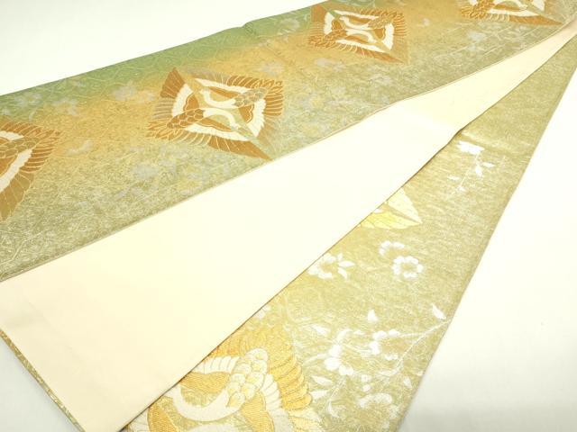 平和屋着物◎六通柄袋帯 唐織 双鶴枝垂れ桜文 金糸 正絹 逸品 DAAY7634sf