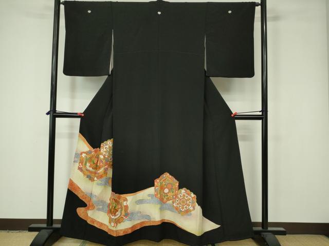 平和屋着物■豪華黒留袖 駒刺繍 鳳凰草花文 金彩 正絹 逸品 DAAY7912sf