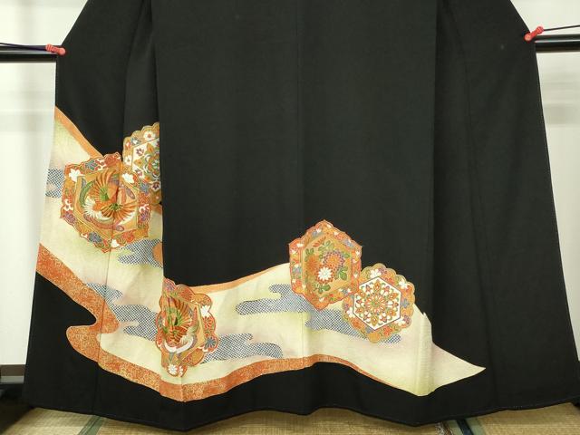 平和屋着物■豪華黒留袖 駒刺繍 鳳凰草花文 金彩 正絹 逸品 DAAY7912sf