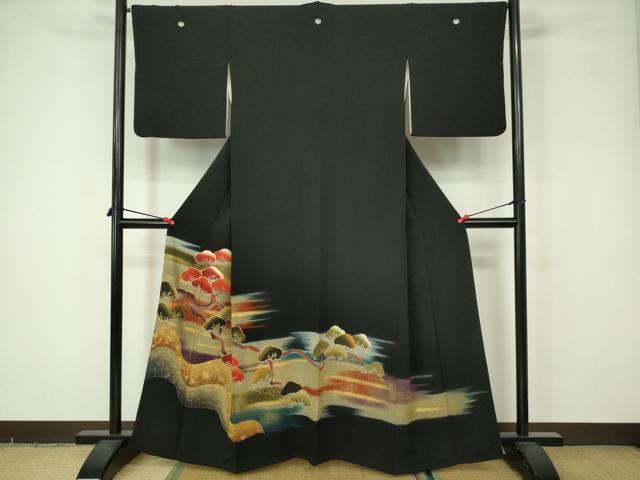 平和屋着物■豪華黒留袖 駒刺繍 松文 暈し染め 金彩 正絹 逸品 DAAY7920sf