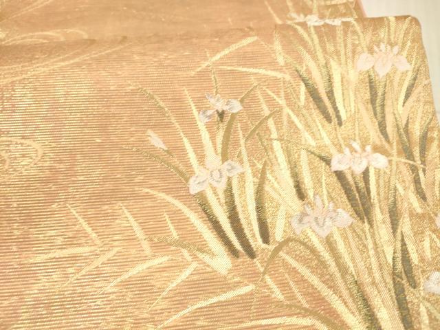 平和屋着物*夏物 六通柄袋帯 流水杜若 金糸 正絹 逸品 DAAY8001cm